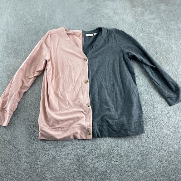 Belle by Kim Gravel Two-Tone Pink & Gray XL Lightweight Button-Up 1620 - Picture 1 of 9